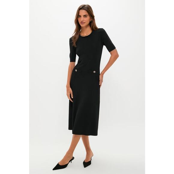 NWT Tuckernuck Black Knit Fit and Flare Mellor Midi Work Office LBD Dress Small - Picture 1 of 8